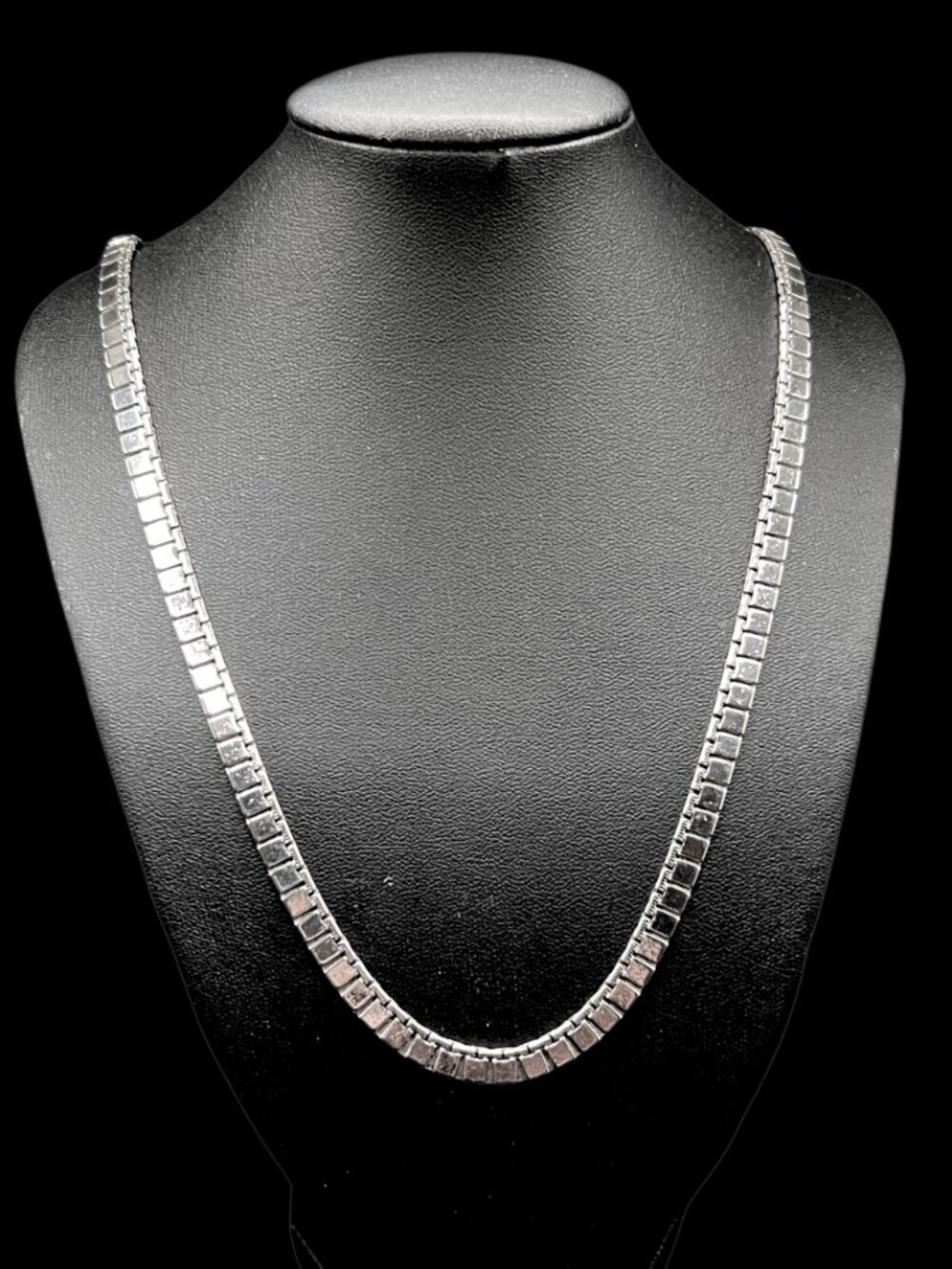Vintage Monet Silver-Toned Square-Tabbed Necklace 26" Long